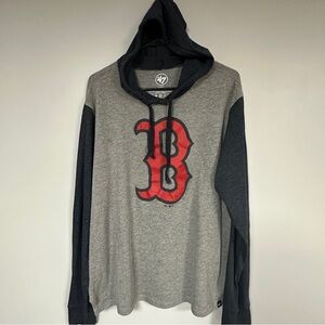‘47 brand Boston Red Sox hooded, Long Sleeve Gray & Navy Shirt large